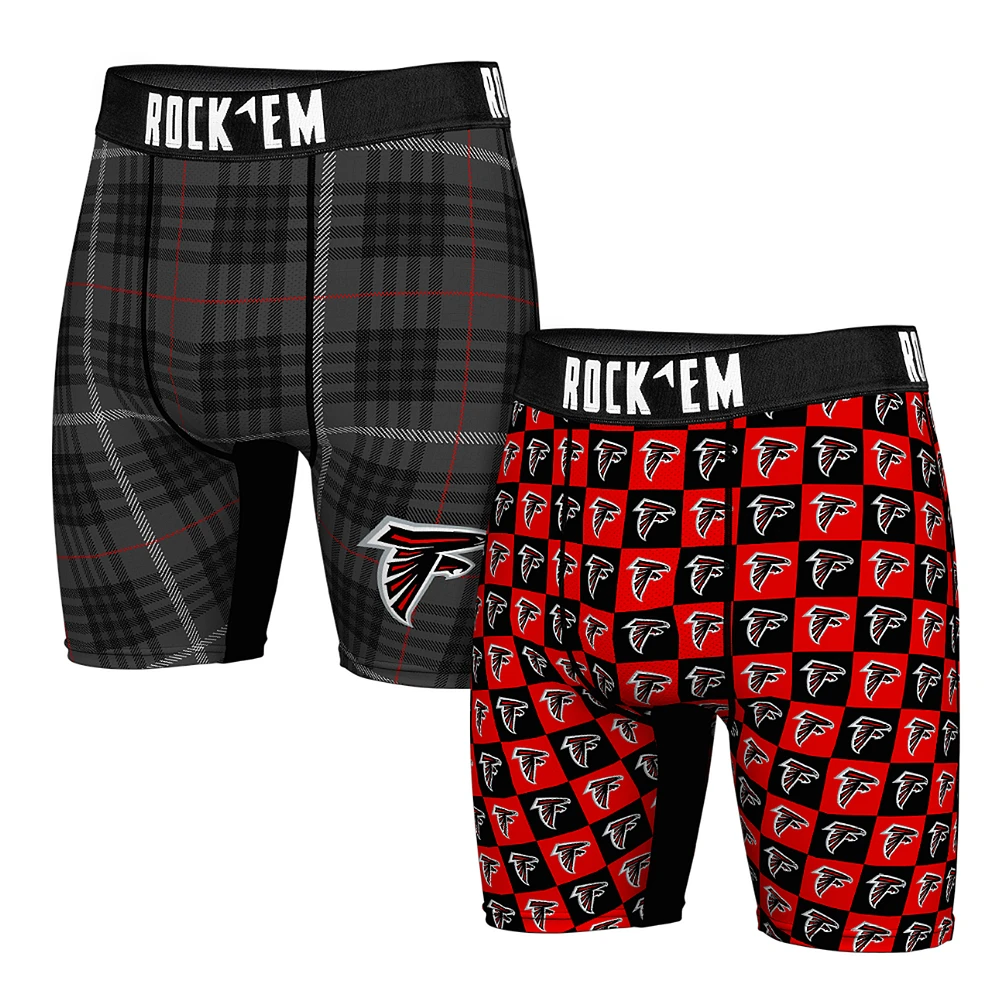 Men's Rock Em Socks Atlanta Falcons Two-Pack Plaid and Checkerboard Boxer Briefs