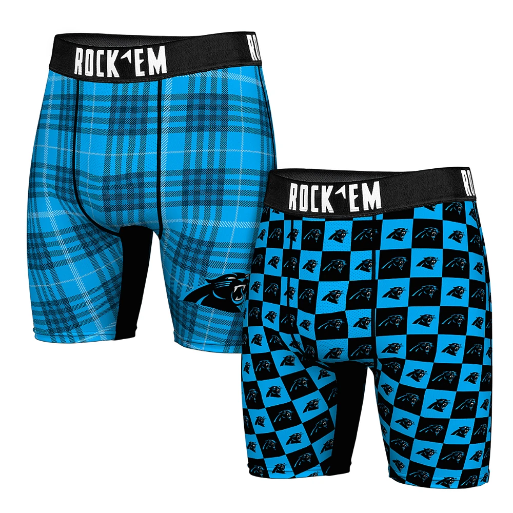 Men's Rock Em Socks Carolina Panthers Two-Pack Plaid and Checkerboard Boxer Briefs