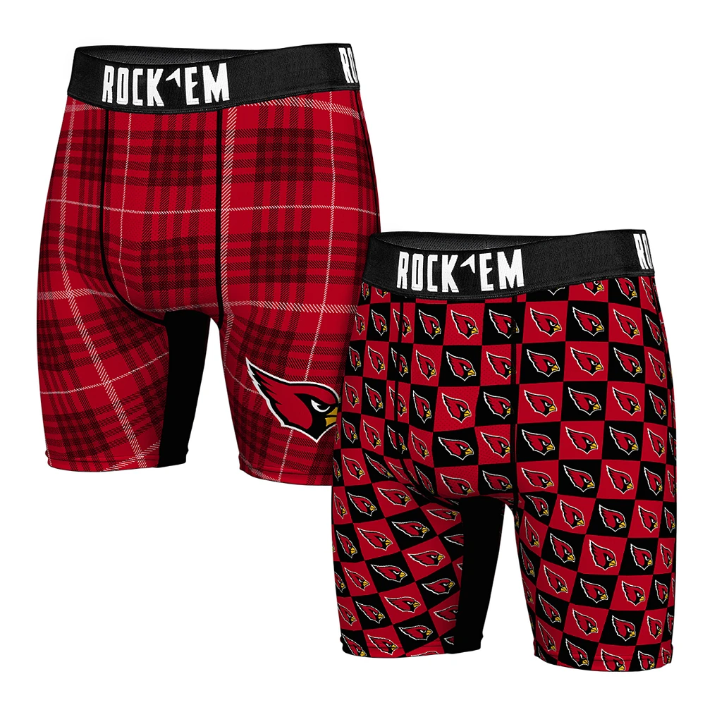 Men's Rock Em Socks Arizona Cardinals Two-Pack Plaid and Checkerboard Boxer Briefs