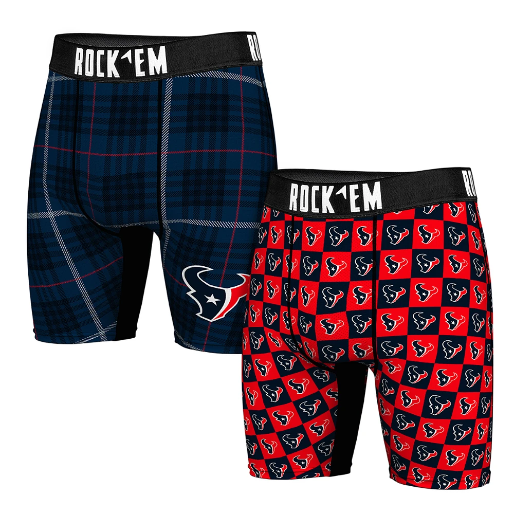 Men's Rock Em Socks Houston Texans Two-Pack Plaid and Checkerboard Boxer Briefs