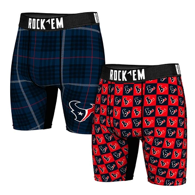 Men's Rock Em Socks Houston Texans Two-Pack Plaid and Checkerboard Boxer Briefs