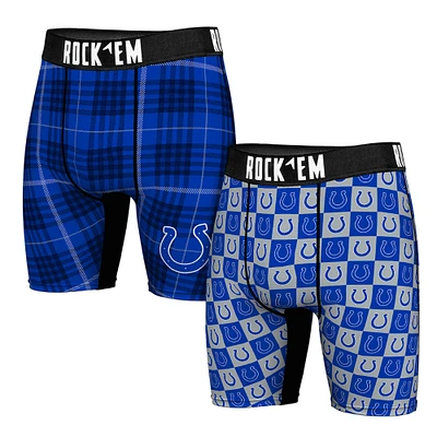 Men's Rock Em Socks  Indianapolis Colts Two-Pack Plaid and Checkerboard Boxer Briefs