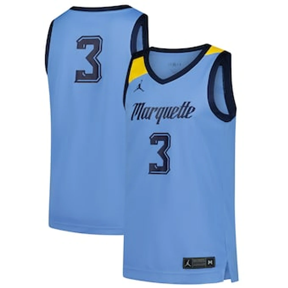 Men's Jordan Brand #3 Blue Marquette Golden Eagles Replica Basketball Jersey