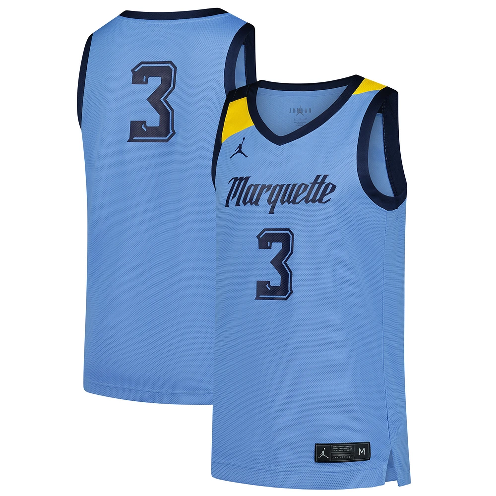 Men's Jordan Brand #3 Blue Marquette Golden Eagles Replica Basketball Jersey