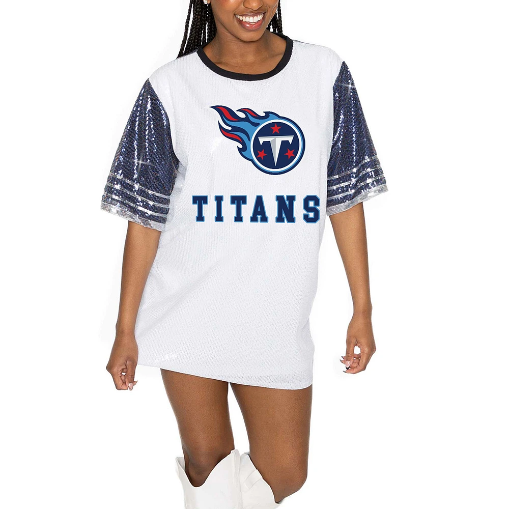Women's Gameday Couture White/Navy Tennessee Titans Bling It Full Sequin Jersey Dress