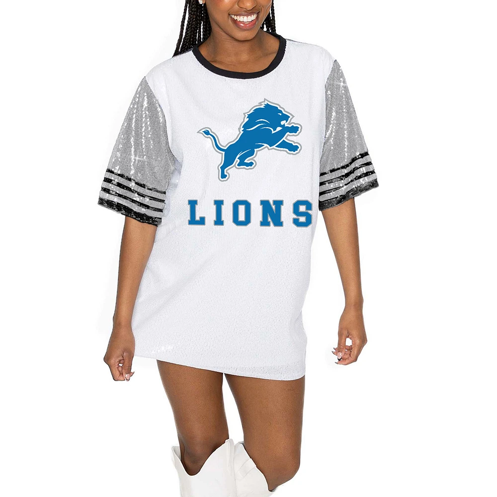 Women's Gameday Couture White/Gray Detroit Lions Bling It Full Sequin Jersey Dress