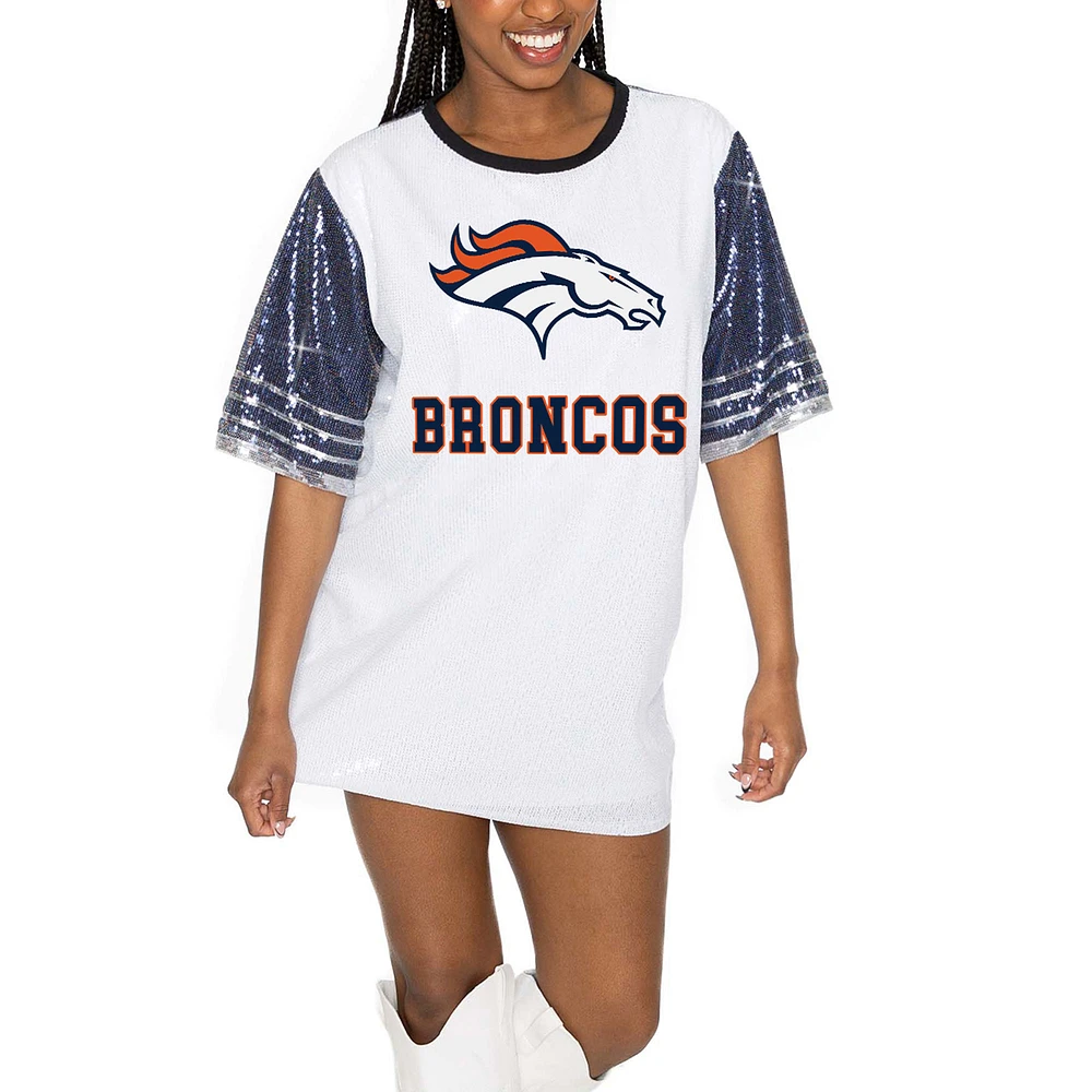 Women's Gameday Couture White/Navy Denver Broncos Bling It Full Sequin Jersey Dress