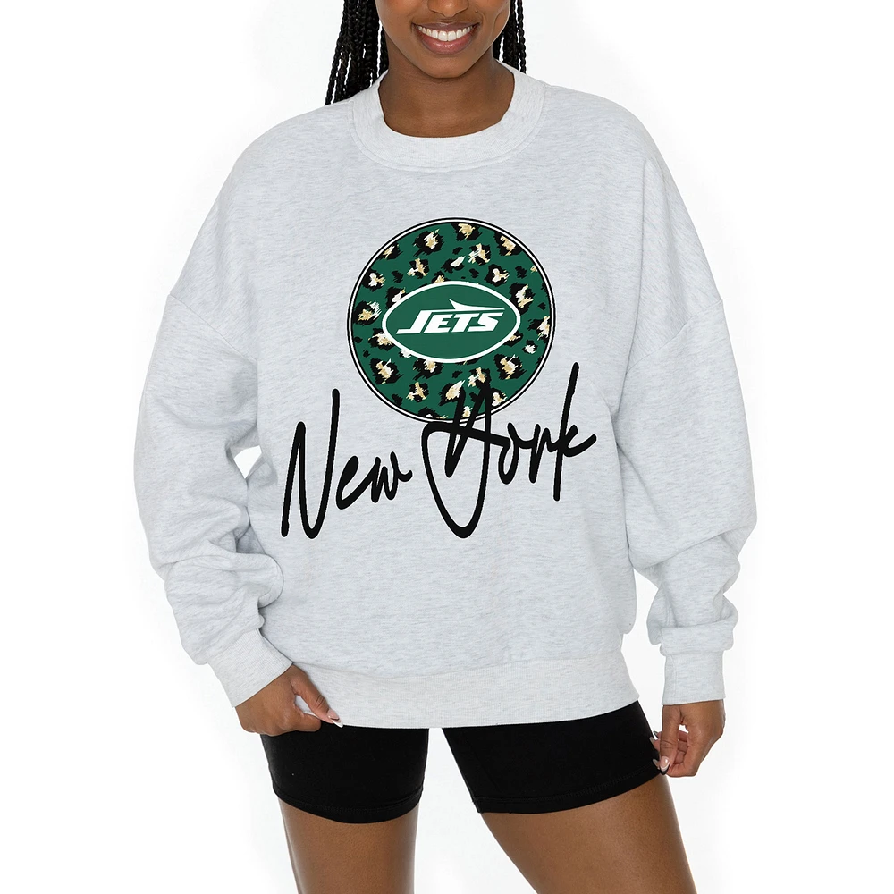 Unisex Gameday Couture Ash New York Jets Going Wild Premium Fleece Pullover Sweatshirt