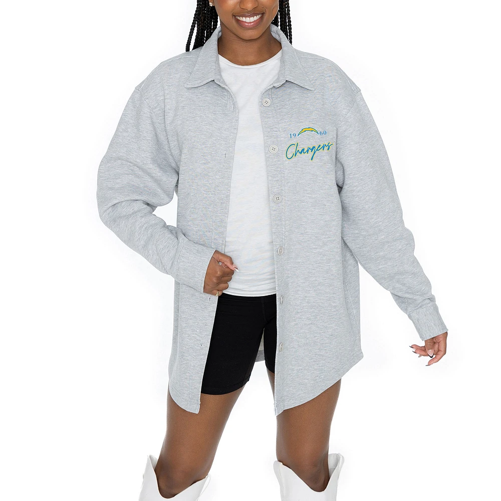 Women's Gameday Couture Ash Los Angeles Chargers Full-Button Long Sleeve Overshirt
