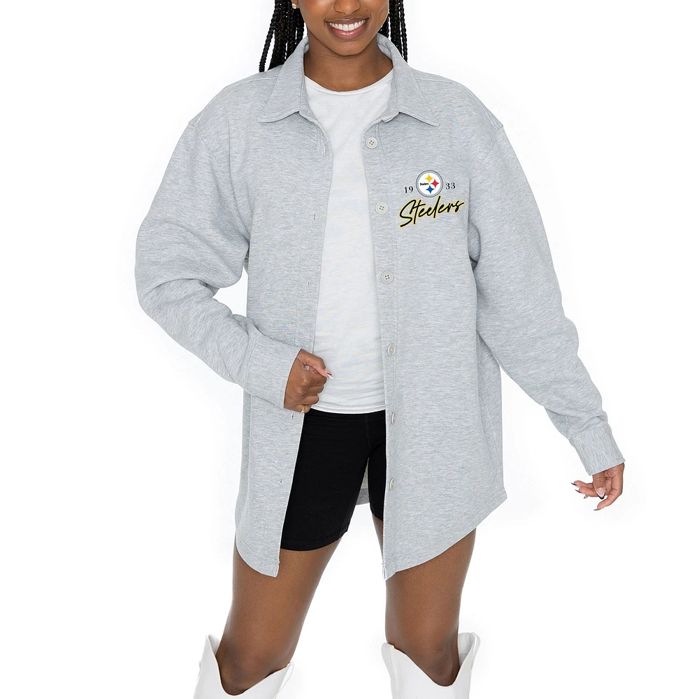Women's Gameday Couture Ash Pittsburgh Steelers Full-Button Long Sleeve Overshirt
