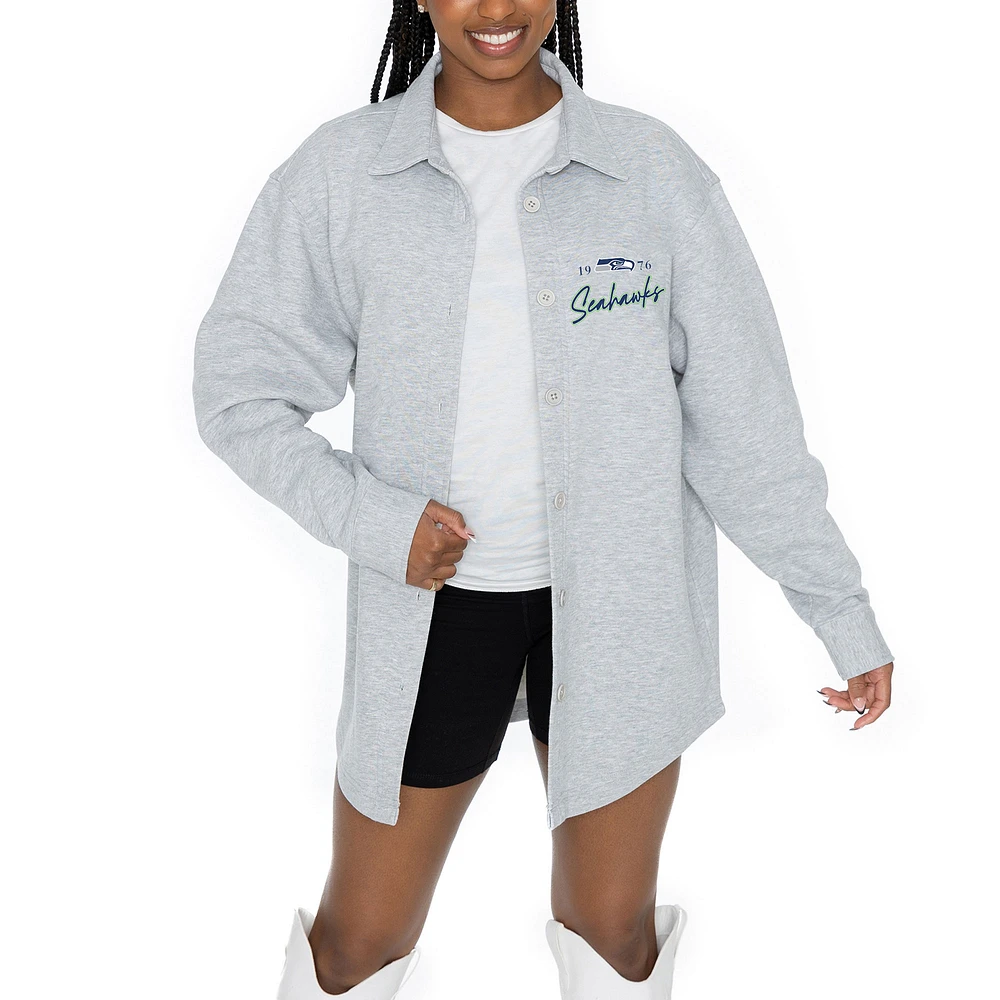 Women's Gameday Couture Ash Seattle Seahawks Full-Button Long Sleeve Overshirt