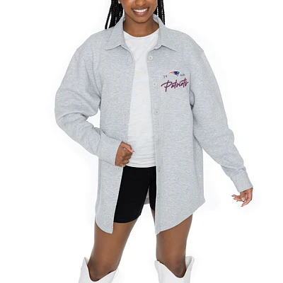 Women's Gameday Couture Ash New England Patriots Full-Button Long Sleeve Overshirt