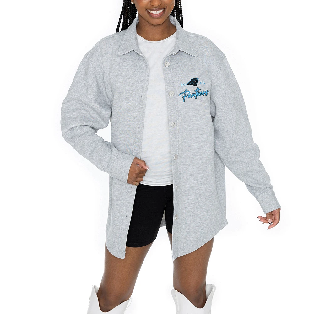 Women's Gameday Couture Ash Carolina Panthers Full-Button Long Sleeve Overshirt