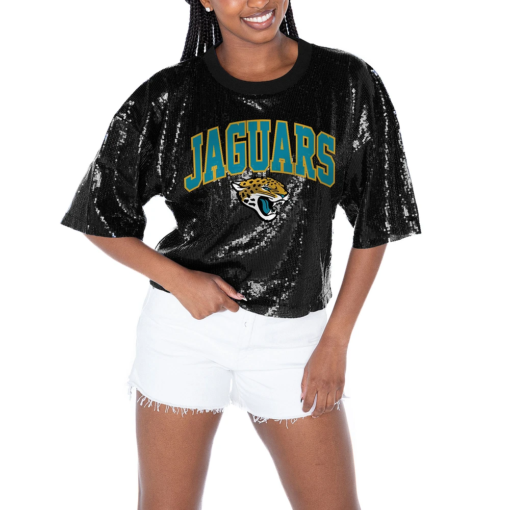 Women's Gameday Couture Black Jacksonville Jaguars Rise Up Sequin Cropped T-Shirt