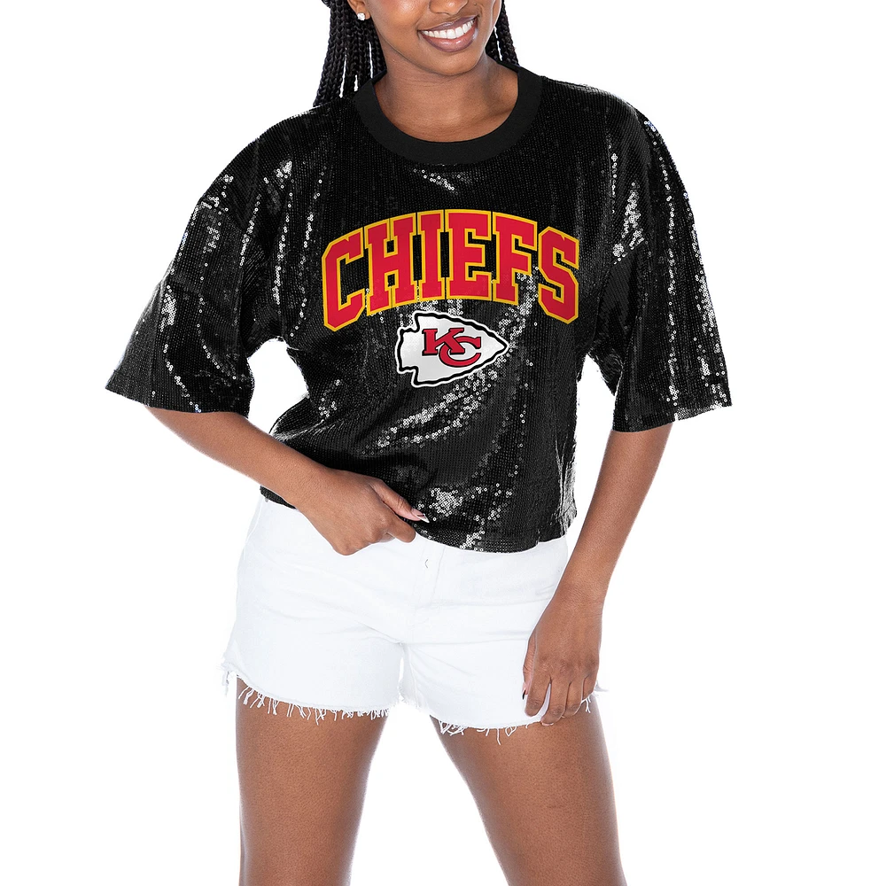 Women's Gameday Couture Black Kansas City Chiefs Rise Up Sequin Cropped T-Shirt