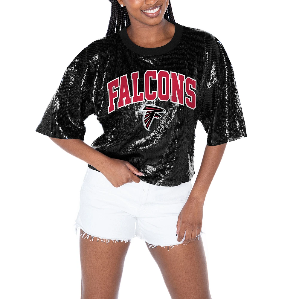 Women's Gameday Couture Black Atlanta Falcons Rise Up Sequin Cropped T-Shirt