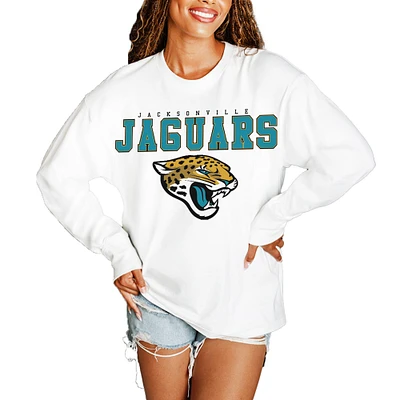 Women's Gameday Couture White Jacksonville Jaguars Big Goals Oversized Long Sleeve T-Shirt