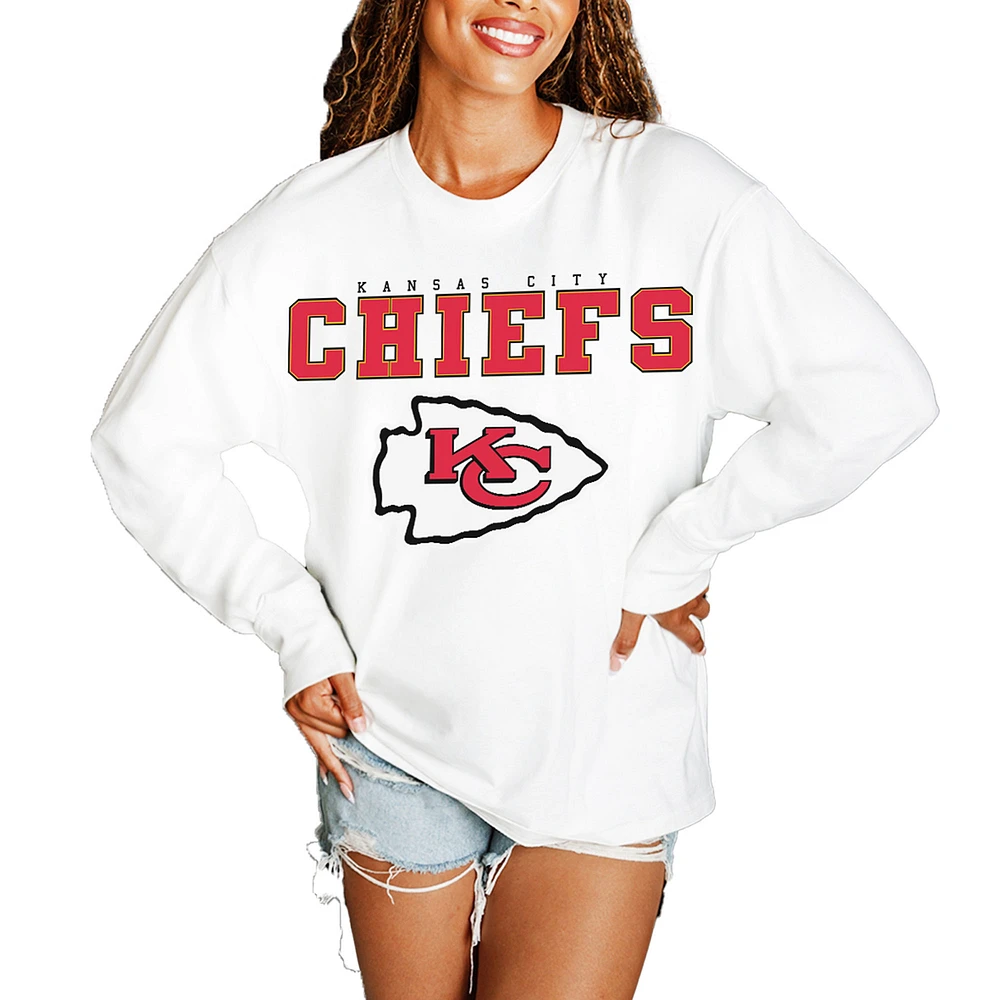 Women's Gameday Couture White Kansas City Chiefs Big Goals Oversized Long Sleeve T-Shirt