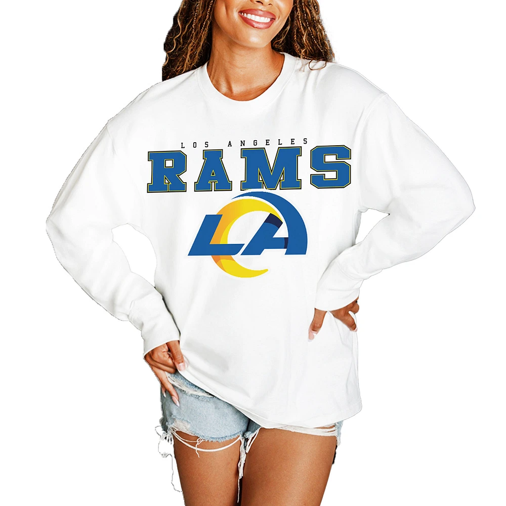 Women's Gameday Couture White Los Angeles Rams Big Goals Oversized Long Sleeve T-Shirt
