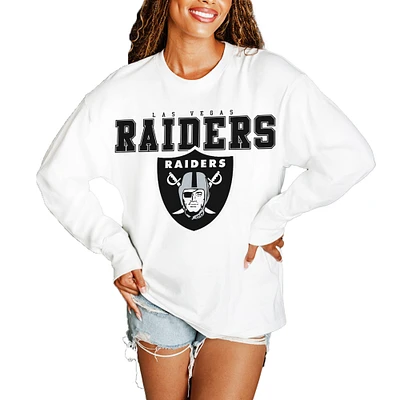 Women's Gameday Couture White Las Vegas Raiders Big Goals Oversized Long Sleeve T-Shirt