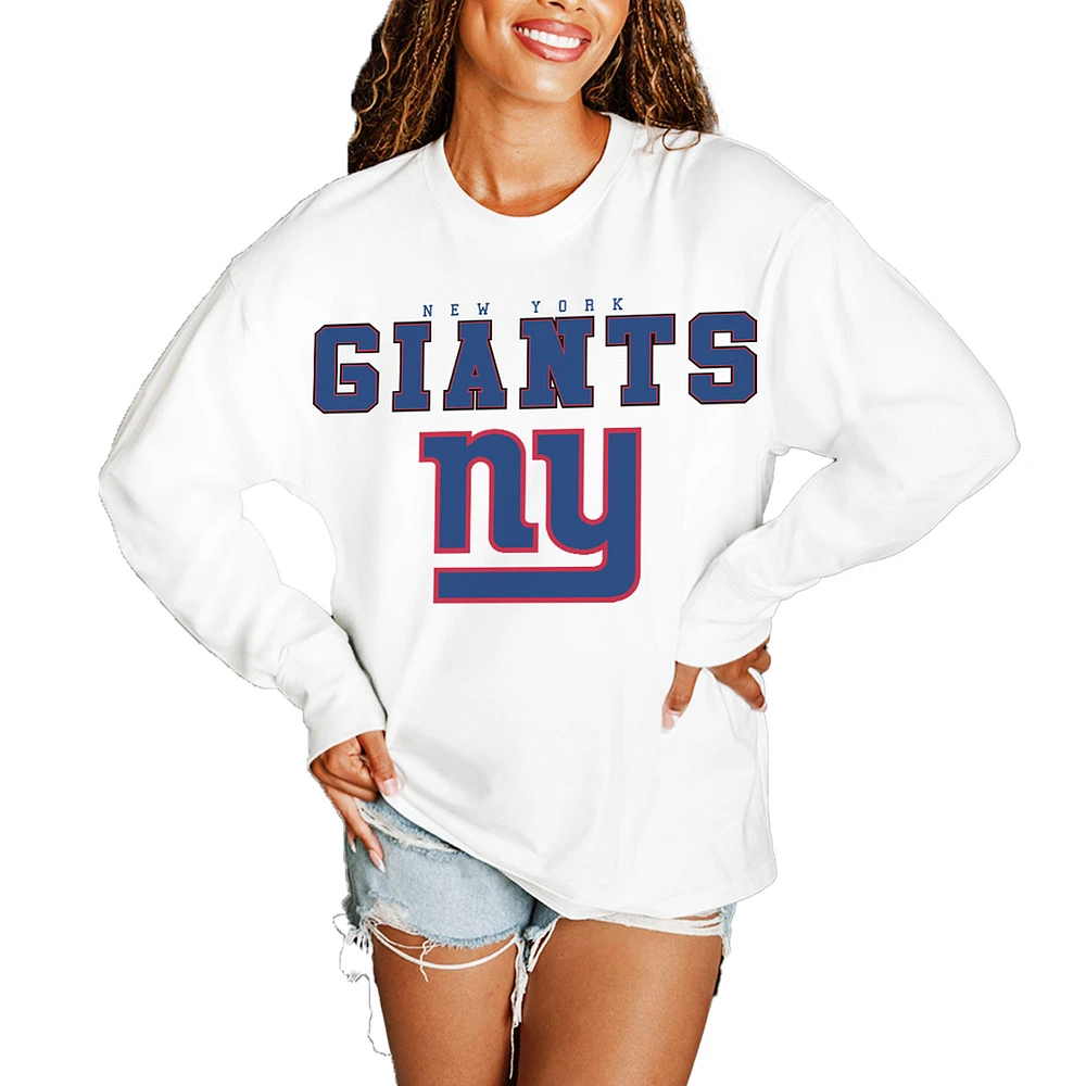 Women's Gameday Couture White New York Giants Big Goals Oversized Long Sleeve T-Shirt
