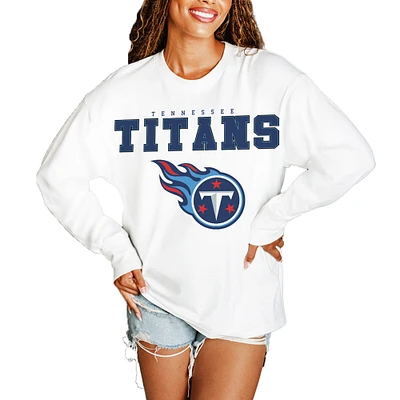 Women's Gameday Couture White Tennessee Titans Big Goals Oversized Long Sleeve T-Shirt