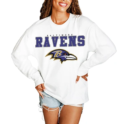 Women's Gameday Couture White Baltimore Ravens Big Goals Oversized Long Sleeve T-Shirt
