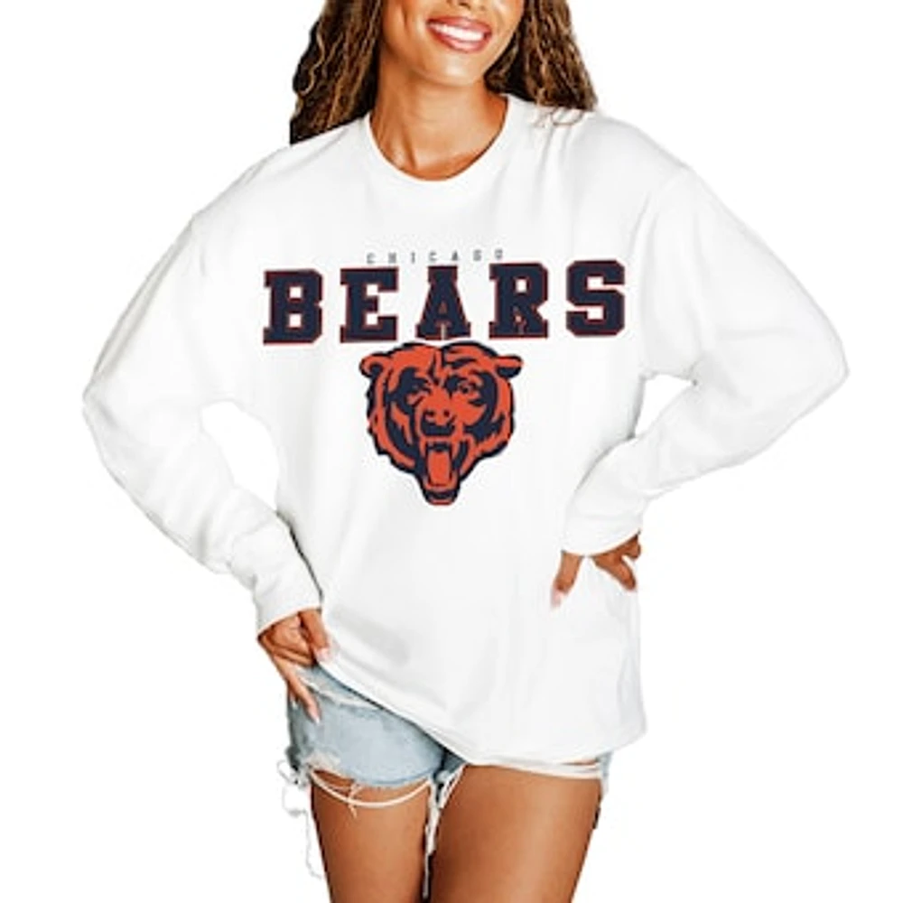 Women's Gameday Couture White Chicago Bears Big Goals Oversized Long Sleeve T-Shirt