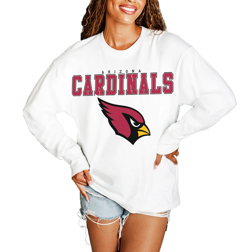 Women's Gameday Couture White Arizona Cardinals Big Goals Oversized Long Sleeve T-Shirt