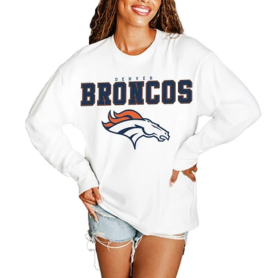 Women's Gameday Couture  White Denver Broncos Big Goals Oversized Long Sleeve T-Shirt