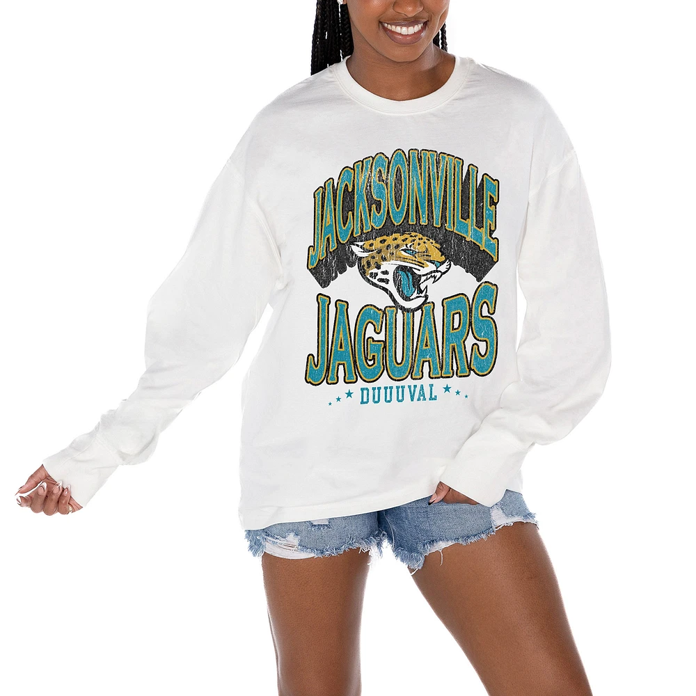 Women's Gameday Couture White Jacksonville Jaguars Time Out Oversized Long Sleeve T-Shirt