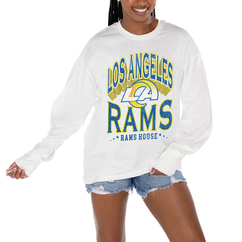 Women's Gameday Couture White Los Angeles Rams Time Out Oversized Long Sleeve T-Shirt