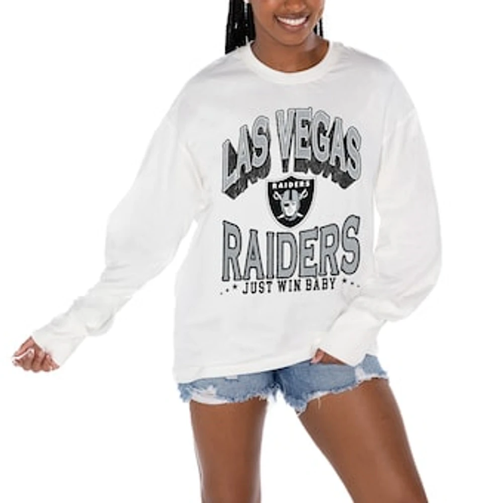 Women's Gameday Couture White Las Vegas Raiders Time Out Oversized Long Sleeve T-Shirt