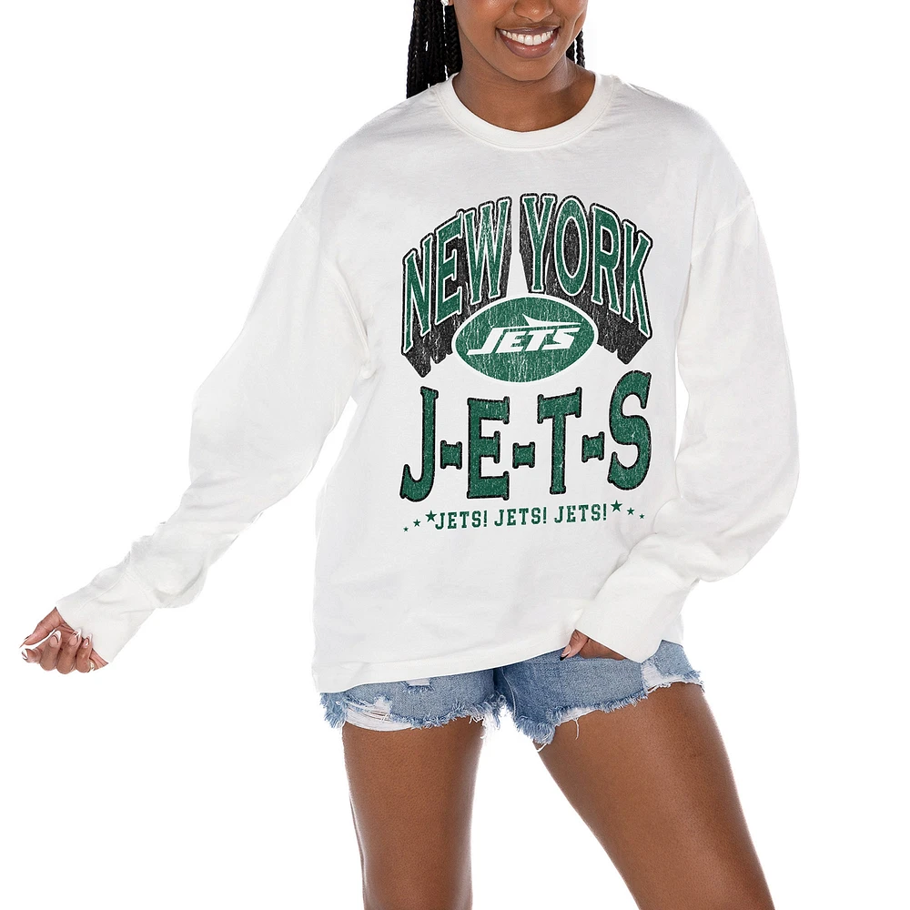 Women's Gameday Couture White New York Jets Time Out Oversized Long Sleeve T-Shirt
