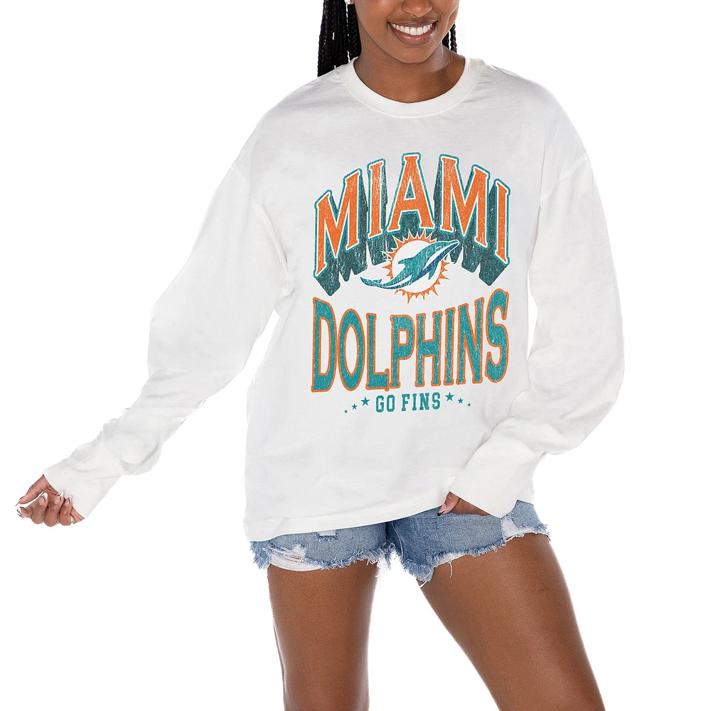 Women's Gameday Couture White Miami Dolphins Time Out Oversized Long Sleeve T-Shirt