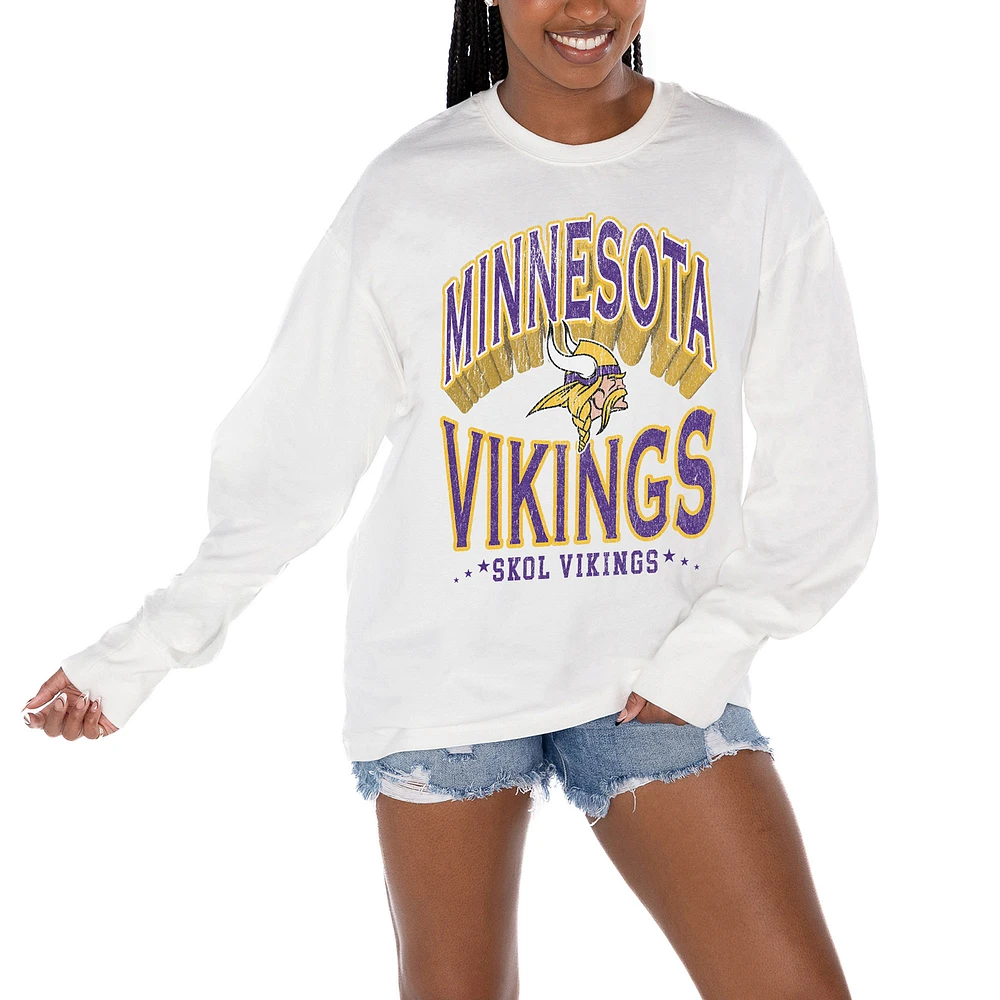 Women's Gameday Couture White Minnesota Vikings Time Out Oversized Long Sleeve T-Shirt