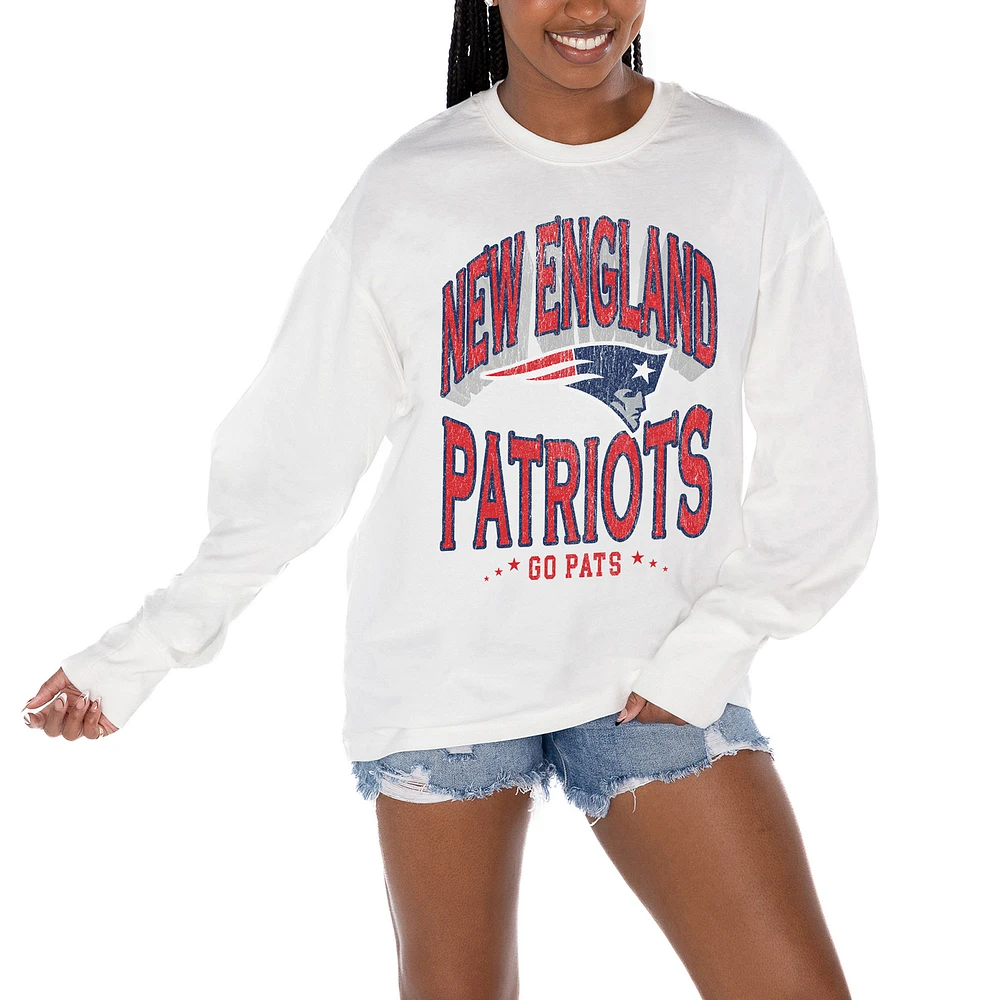 Women's Gameday Couture White New England Patriots Time Out Oversized Long Sleeve T-Shirt