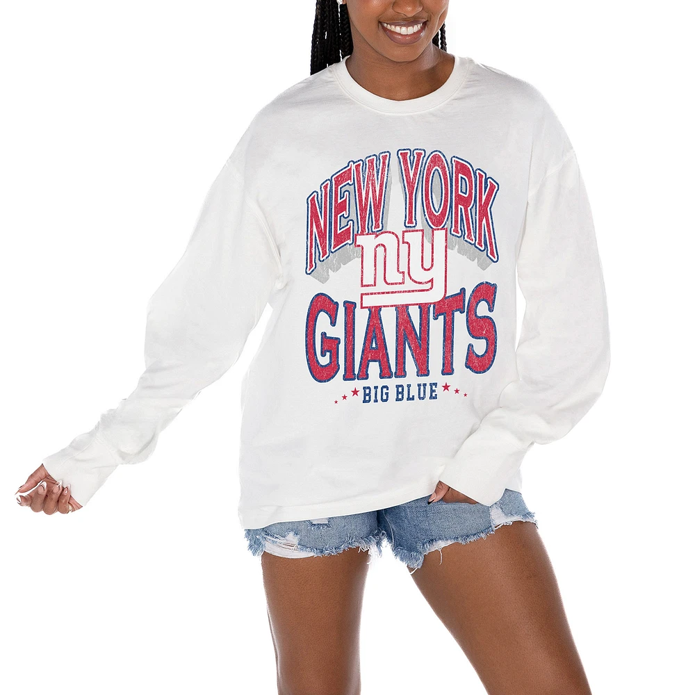 Women's Gameday Couture White New York Giants Time Out Oversized Long Sleeve T-Shirt