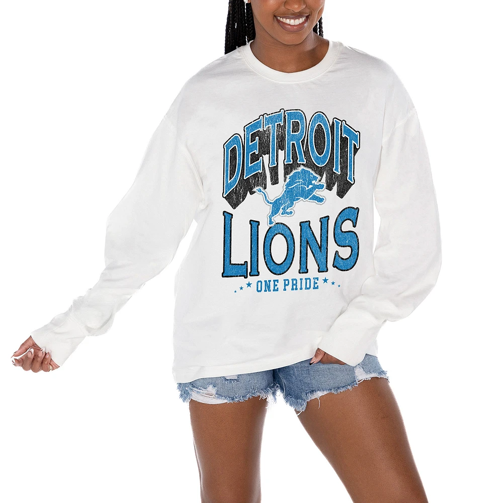 Women's Gameday Couture White Detroit Lions Time Out Oversized Long Sleeve T-Shirt