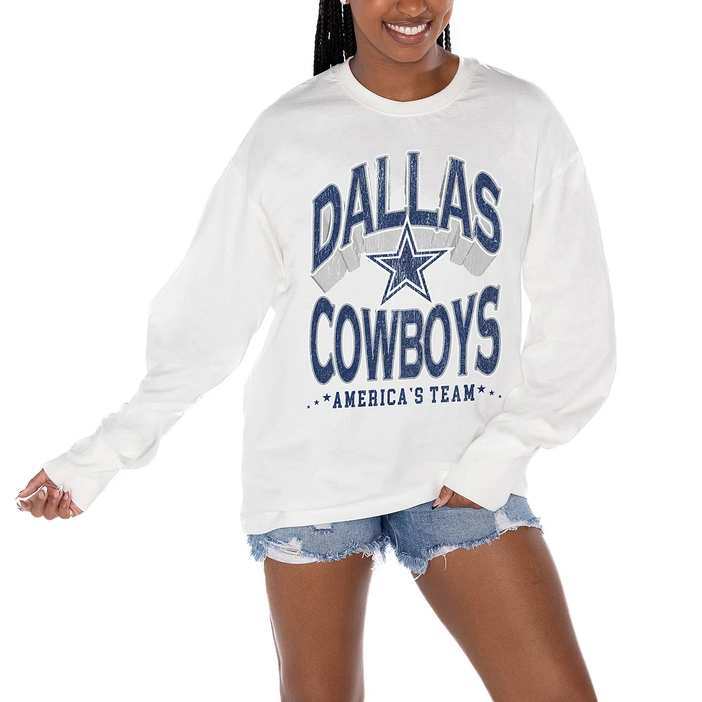 Women's Gameday Couture White Dallas Cowboys Time Out Oversized Long Sleeve T-Shirt