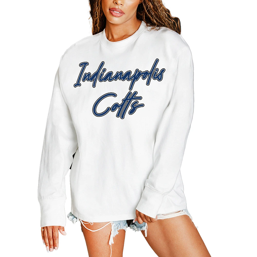Women's Gameday Couture White Indianapolis Colts Classic Comeback Oversized Long Sleeve T-Shirt