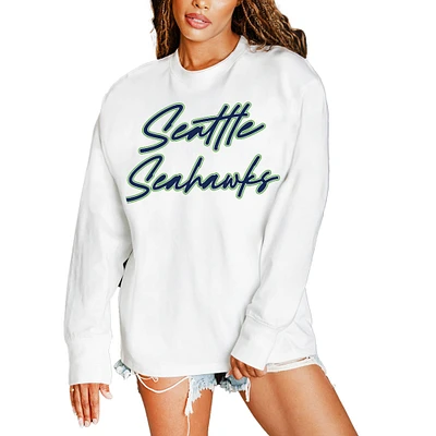 Women's Gameday Couture White Seattle Seahawks Classic Comeback Oversized Long Sleeve T-Shirt