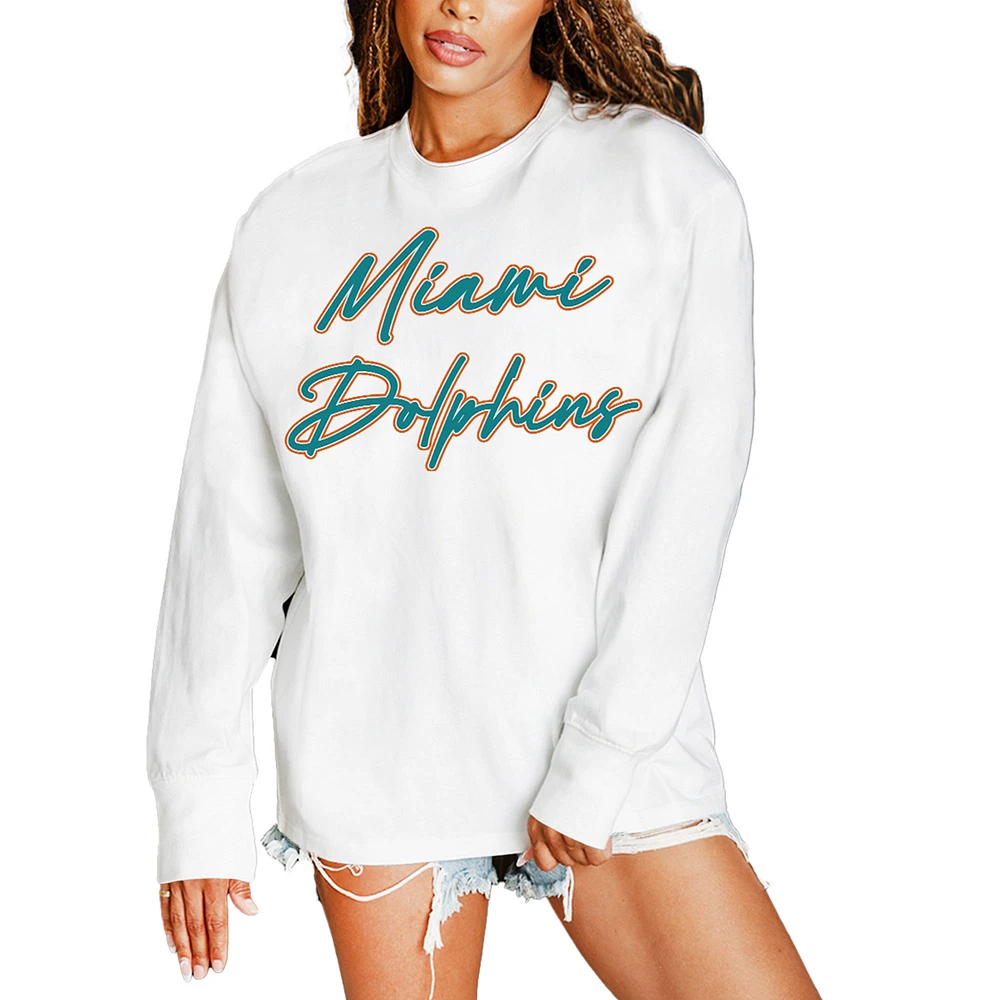 Women's Gameday Couture White Miami Dolphins Classic Comeback Oversized Long Sleeve T-Shirt