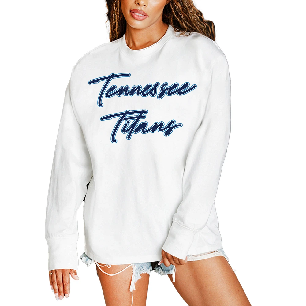 Women's Gameday Couture White Tennessee Titans Classic Comeback Oversized Long Sleeve T-Shirt