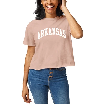 Women's League Collegiate Wear Light Pink Arkansas Razorbacks Clothesline Cotton Cropped T-Shirt
