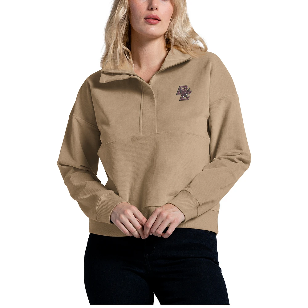 Women's League Collegiate Wear Tan Boston College Eagles Stretch Cord Half-Zip Sweatshirt