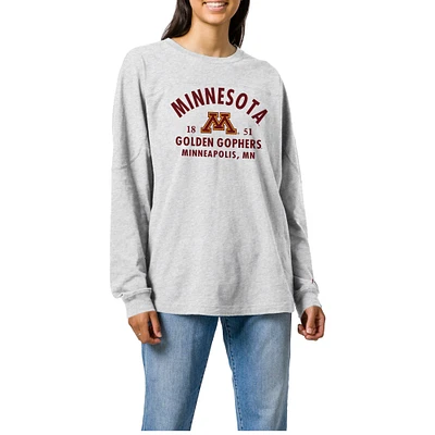Women's Ash Minnesota Golden Gophers League Collegiate Wear Throwback Oversized Long Sleeve T-Shirt