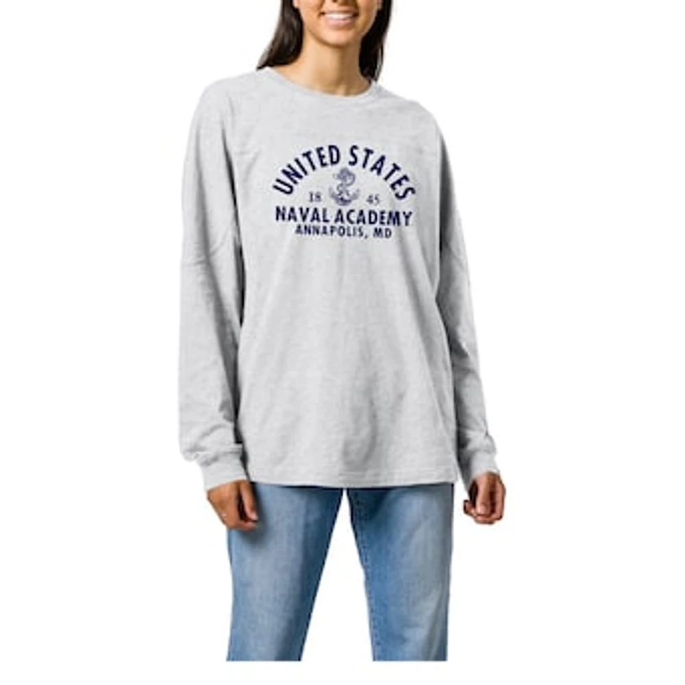 Women's Ash Navy Midshipmen League Collegiate Wear Throwback Oversized Long Sleeve T-Shirt