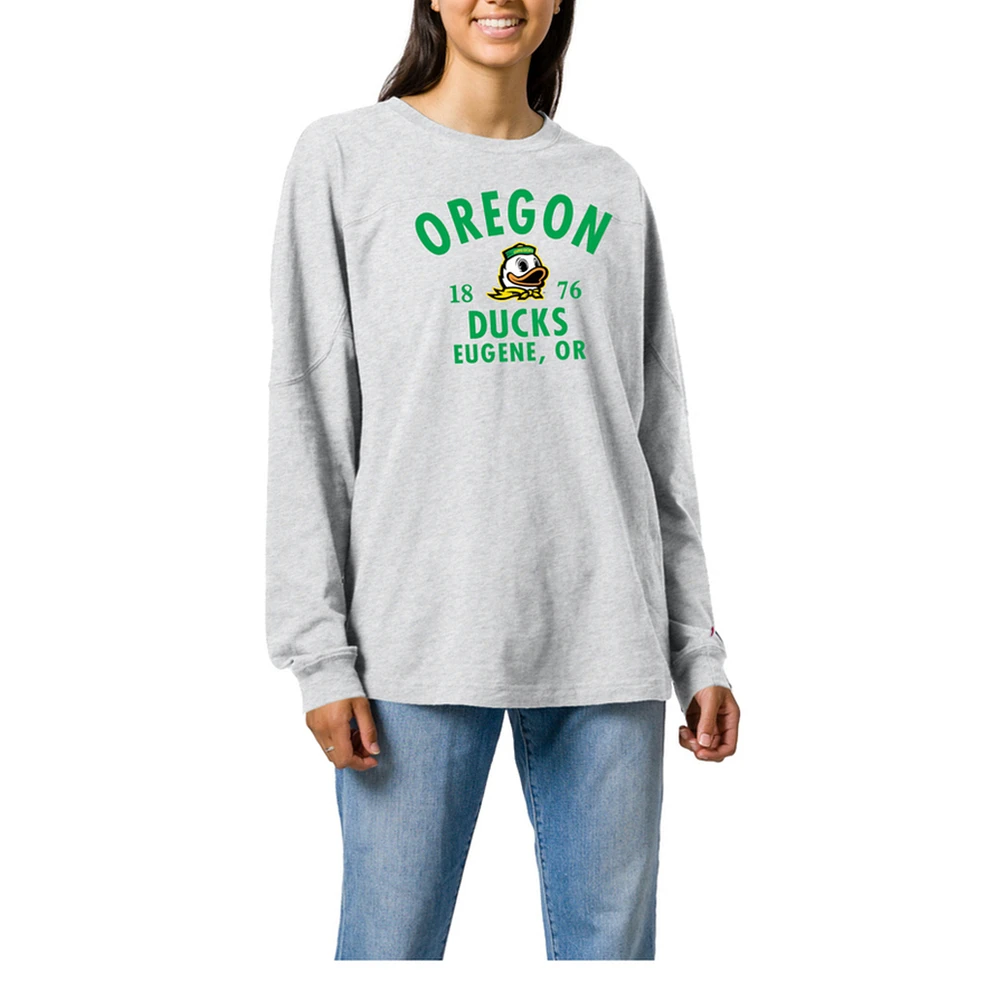 Women's Ash Oregon Ducks League Collegiate Wear Throwback Oversized Long Sleeve T-Shirt
