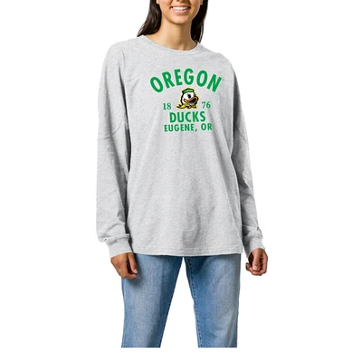 Women's Ash Oregon Ducks League Collegiate Wear Throwback Oversized Long Sleeve T-Shirt
